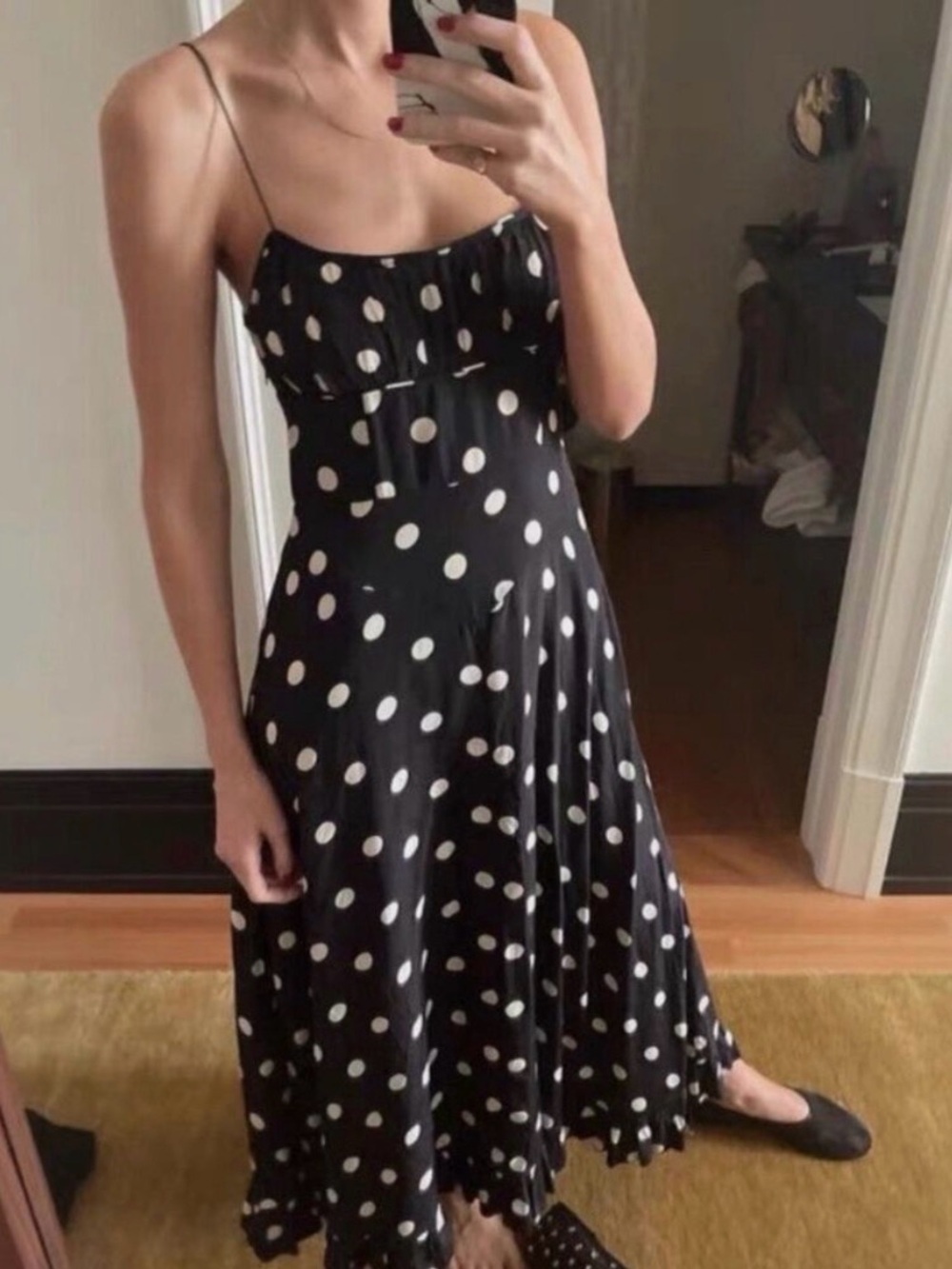 Doen Black and White Polka Dot Midi Dress